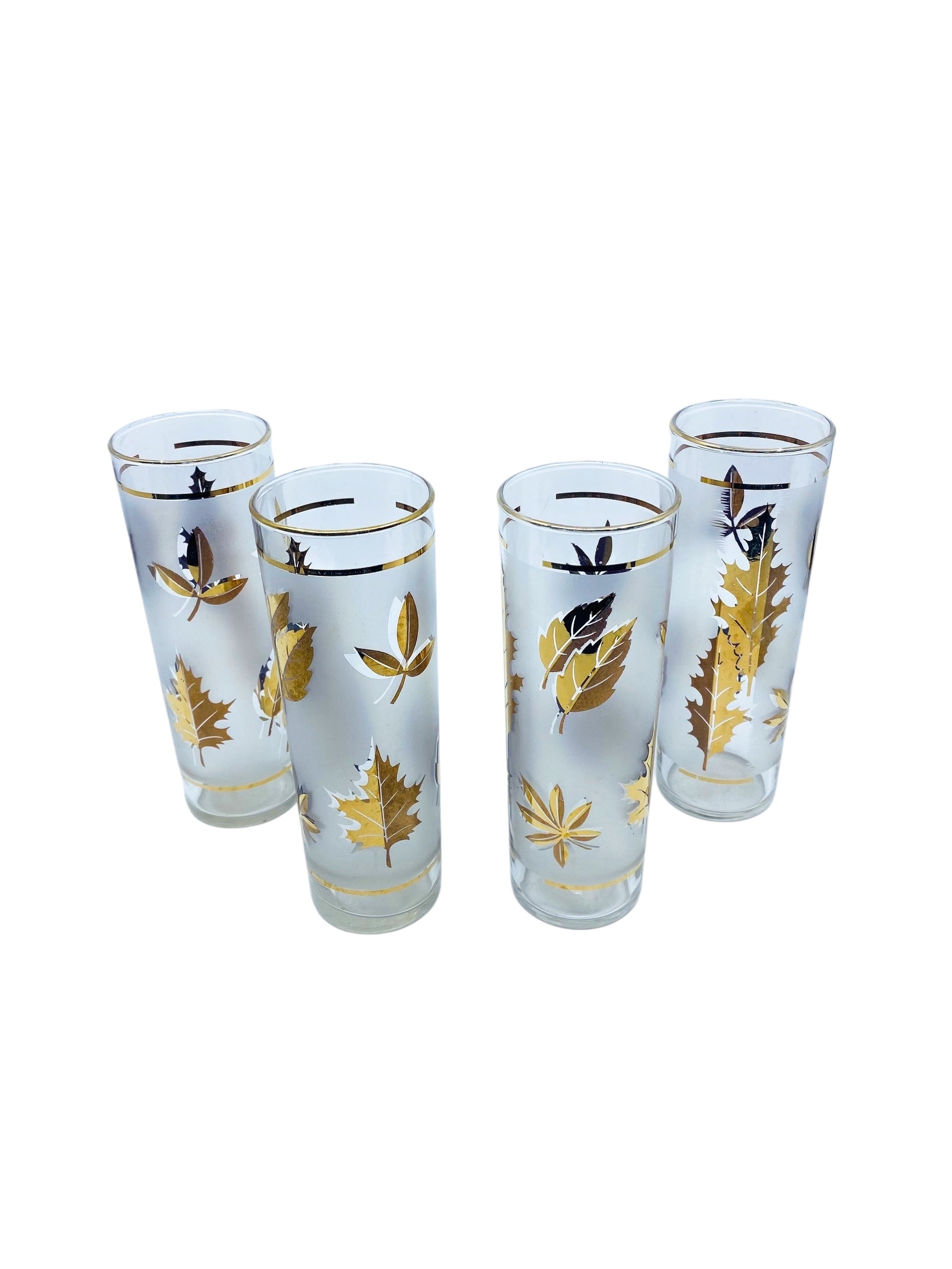 Vintage Libbey “Golden Foliage” Frosted 22kt Gold Glasses, Set of 4