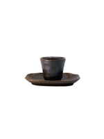 Vintage Handmade Brown Ceramic Cup & Dish Set