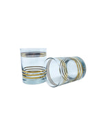 Vintage MCM Gold Striped Lowball Glasses, Pair