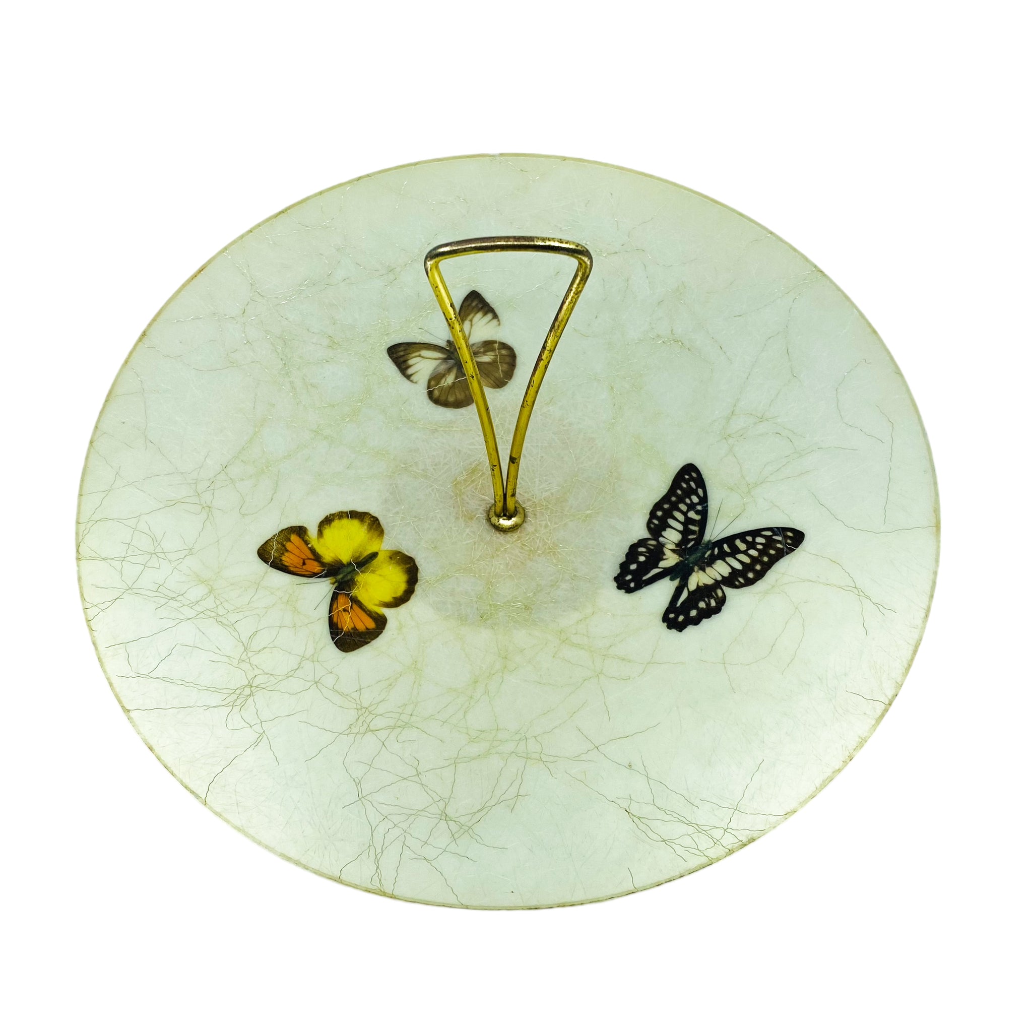 1960's Butterflies and Gold Confetti Fiberglass Serving Tray