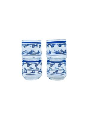 Vintage Sango Sahara Blue Daisy Juice Glasses, Set of 4