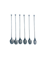 Vintage Winthrop Silver Plate Shell Spoon Sipper Straws, Set of 6