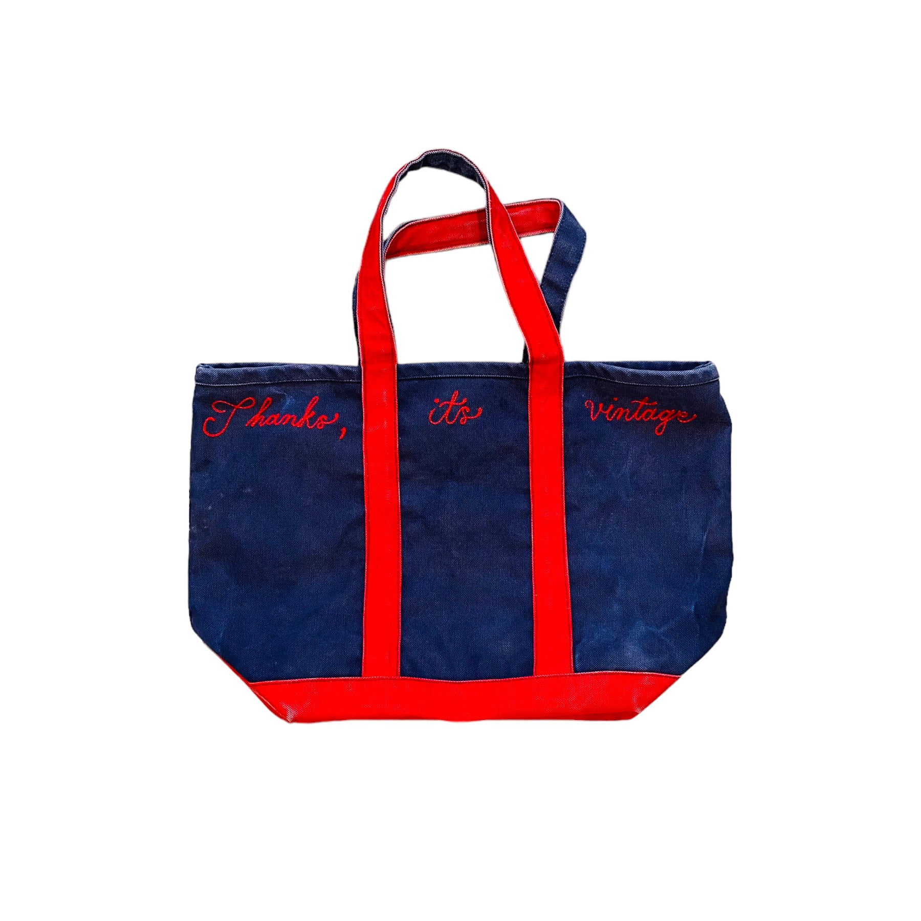 Vintage LL Bean Canvas Bag with custom Needle point “Thanks… it’s vintage” Red & Blue