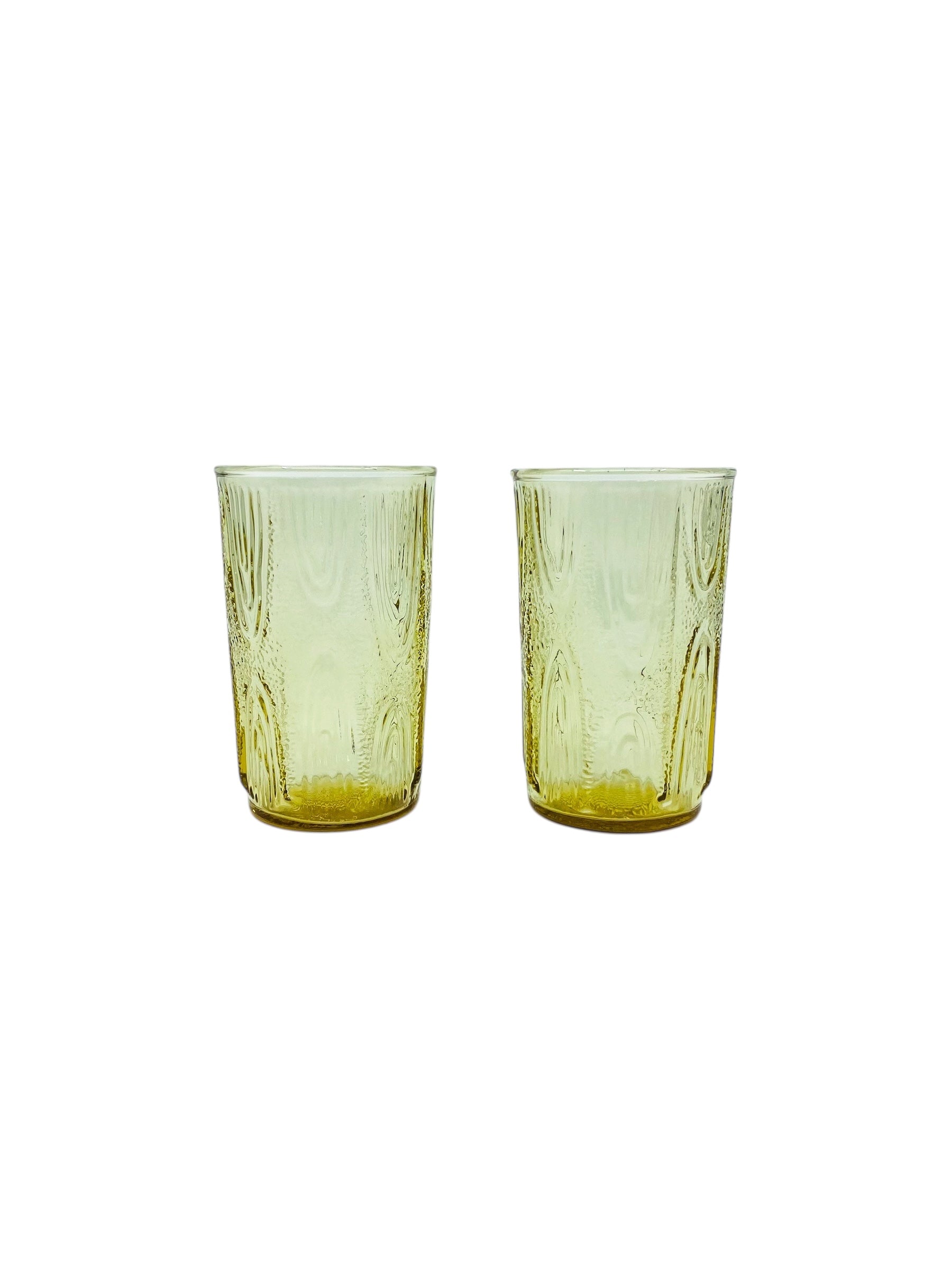 Vintage Anchor Hocking Wood Grain Amber Juice Glasses, Set of 2