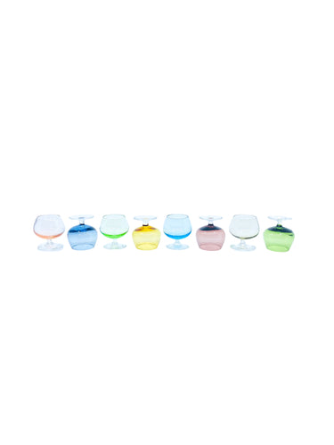 Vintage Mini Multi-Colored Hand Blown Brandy Snifters, Set of 8