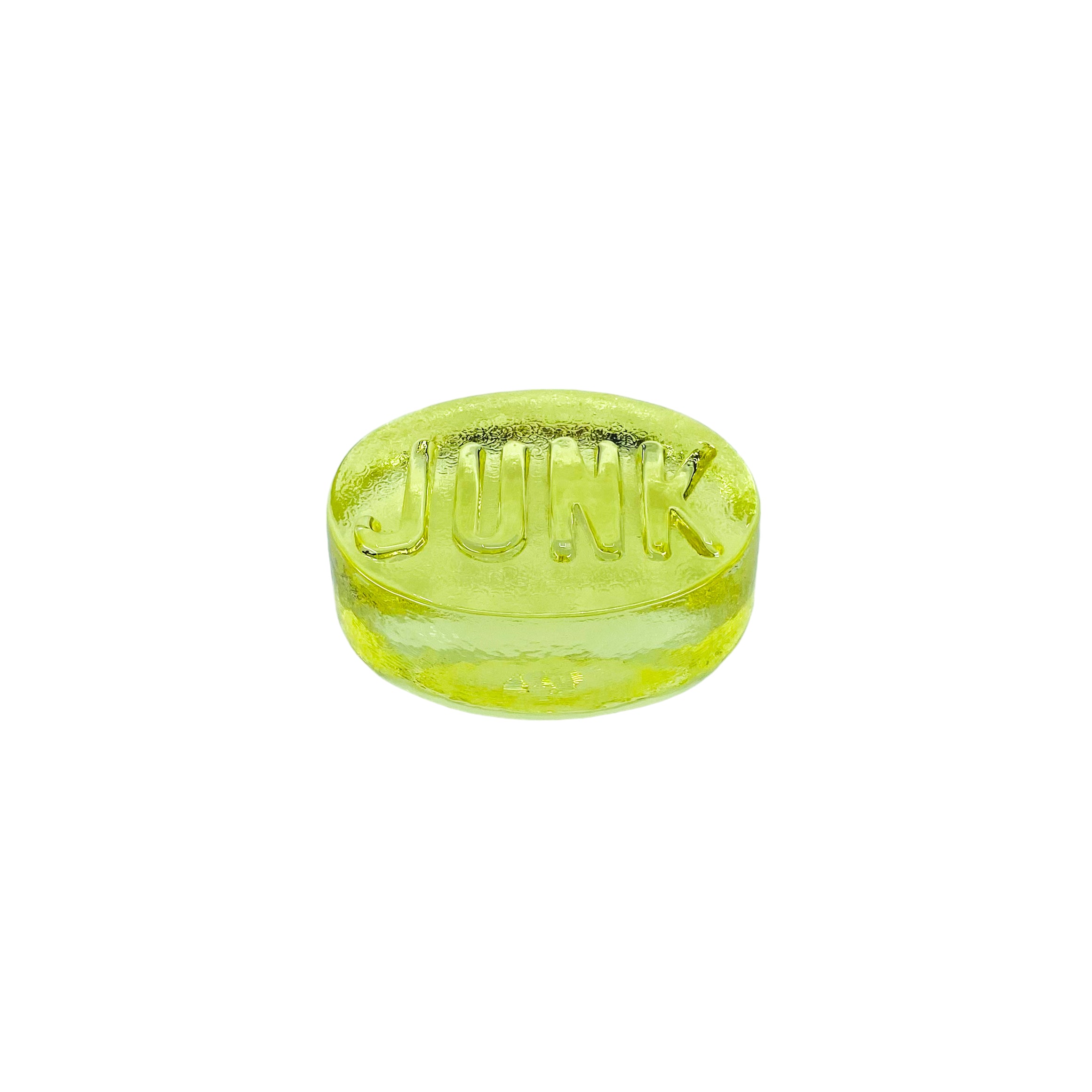 Vintage Yellow “JUNK” Glass Paperweight