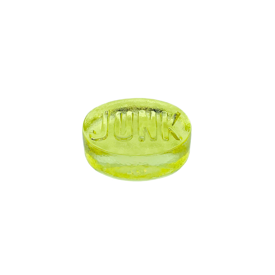 Vintage Yellow “JUNK” Glass Paperweight