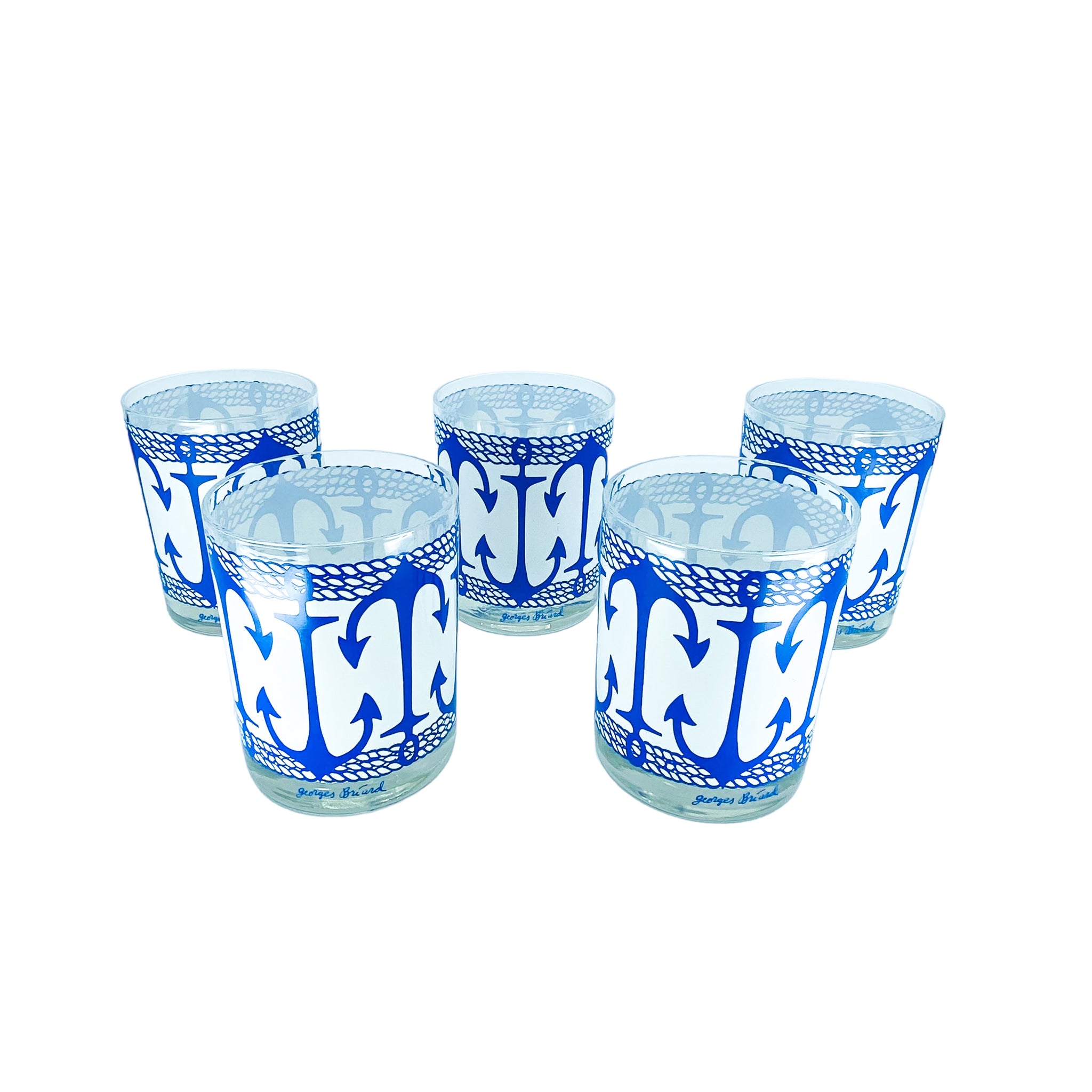 Vintage Georges Briard Nautical Anchor Cocktail Glasses, Set of 5