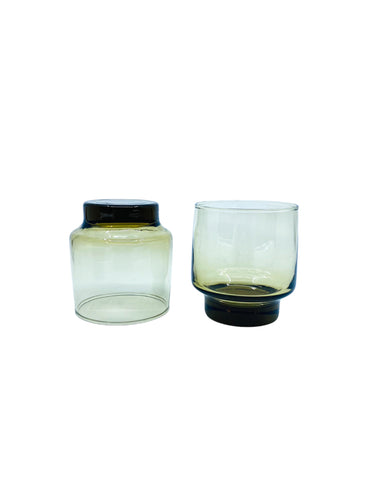 Vintage Libbey Tawny Accent Brown Smoke Short Tumbler Glasses, Pair