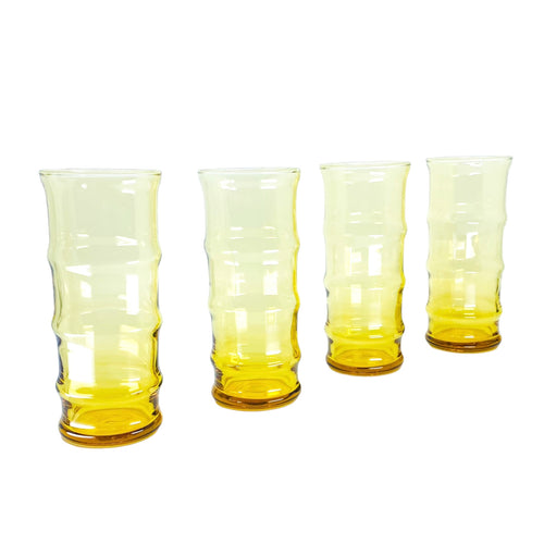 Vintage Libbey Amber Bamboo Highball Glasses, Set of 4