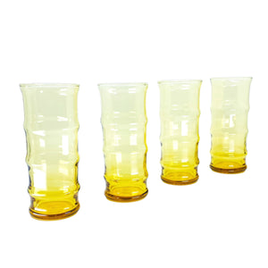 Vintage Libbey Amber Bamboo Highball Glasses, Set of 4