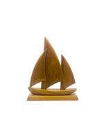 Vintage Hand-carved Polished Pine Wood Sailbot