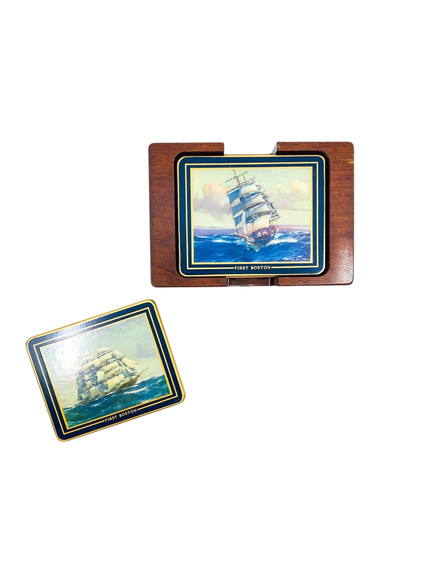 Vintage Warden Brooks “First Boston” Ship Coaster Set