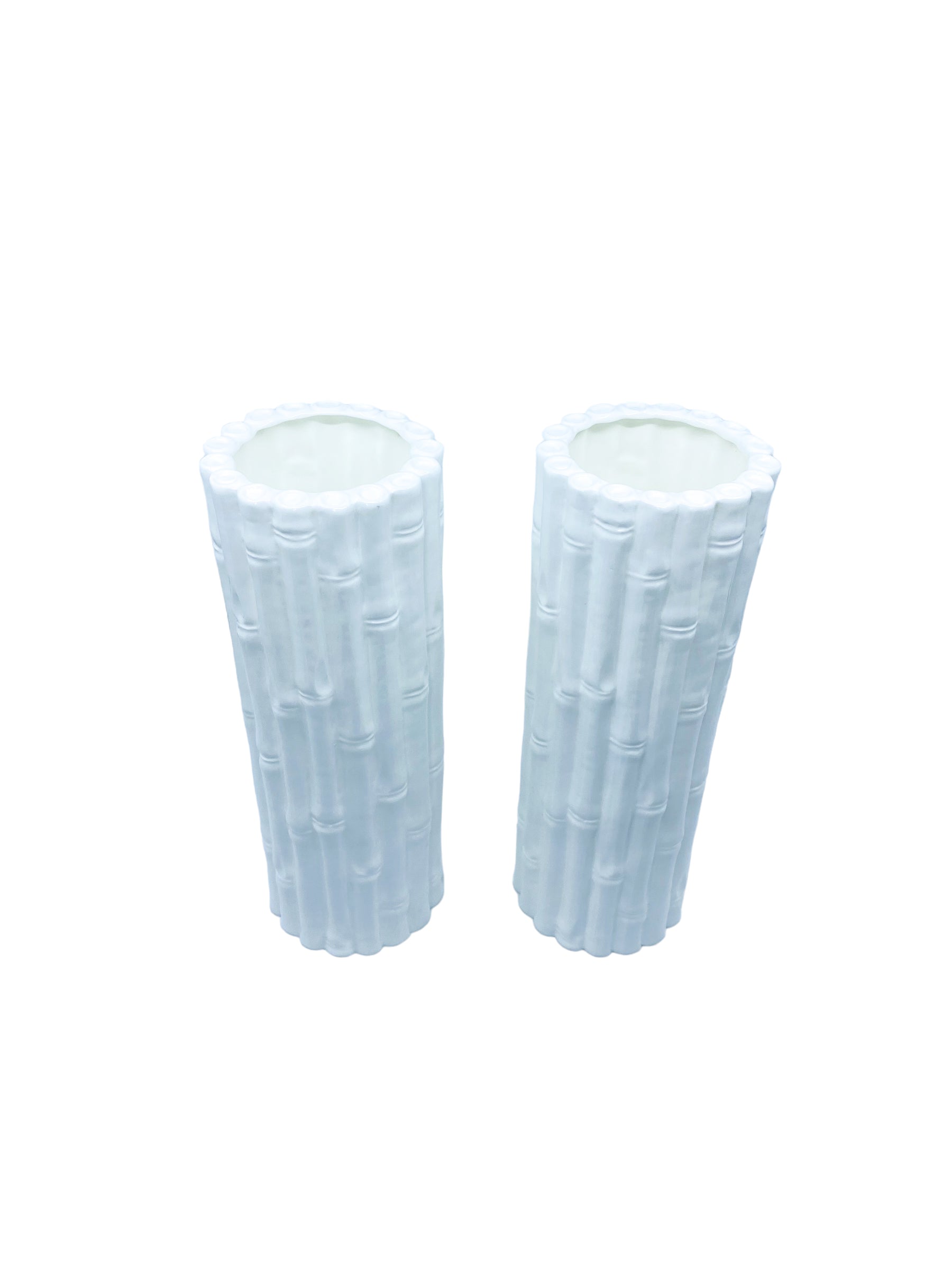 Vintage William Sonoma Home Ceramic Faux Bamboo Vases, Pair