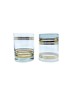 Vintage MCM Gold Striped Lowball Glasses, Pair