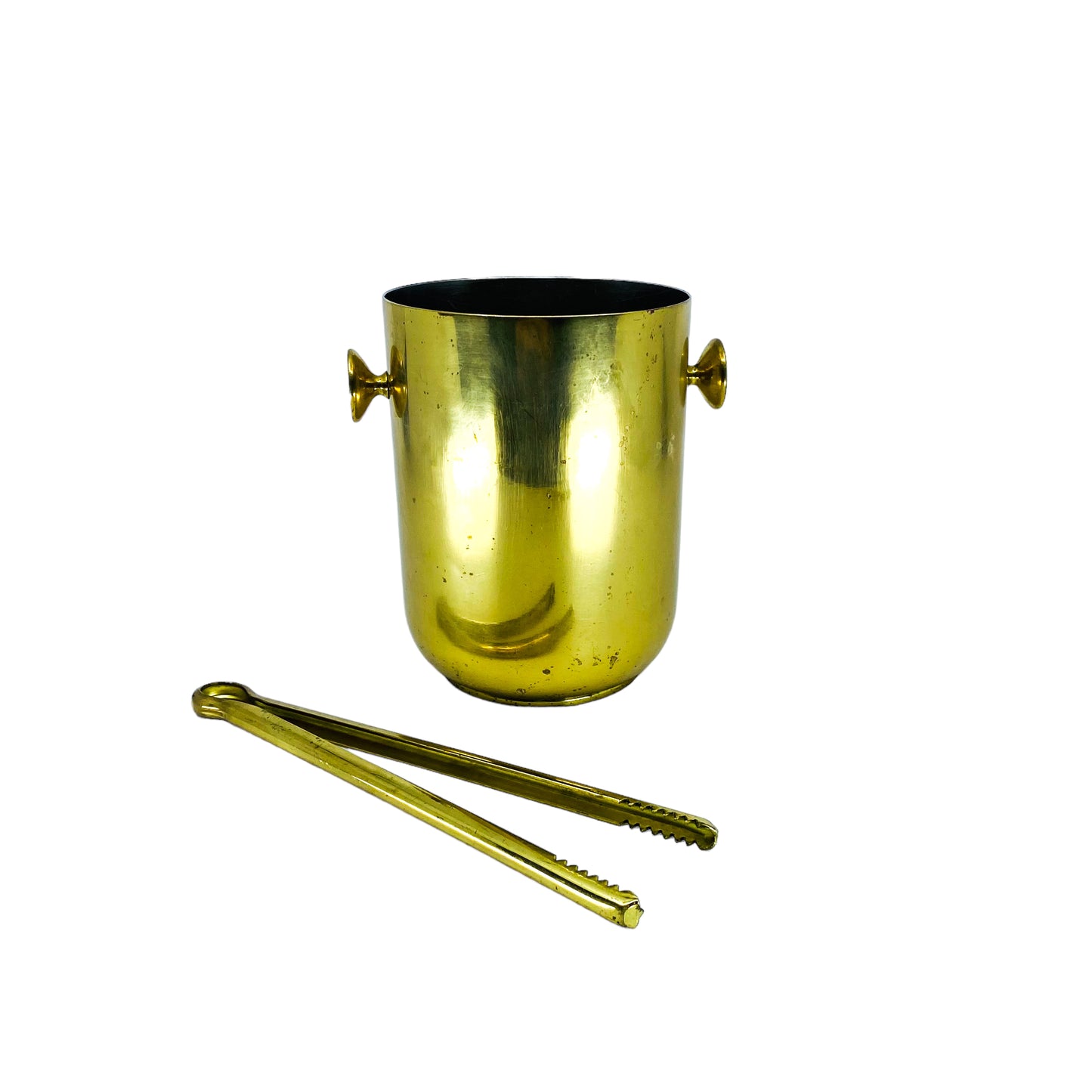 Vintage Brass Plated Ice Bucket & Tongs, Made in Italy