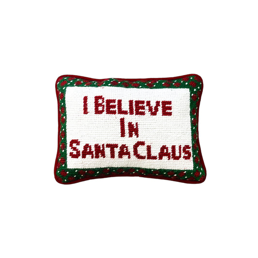 Vintage Christmas “I Believe In Santa” Needlepoint Pillow