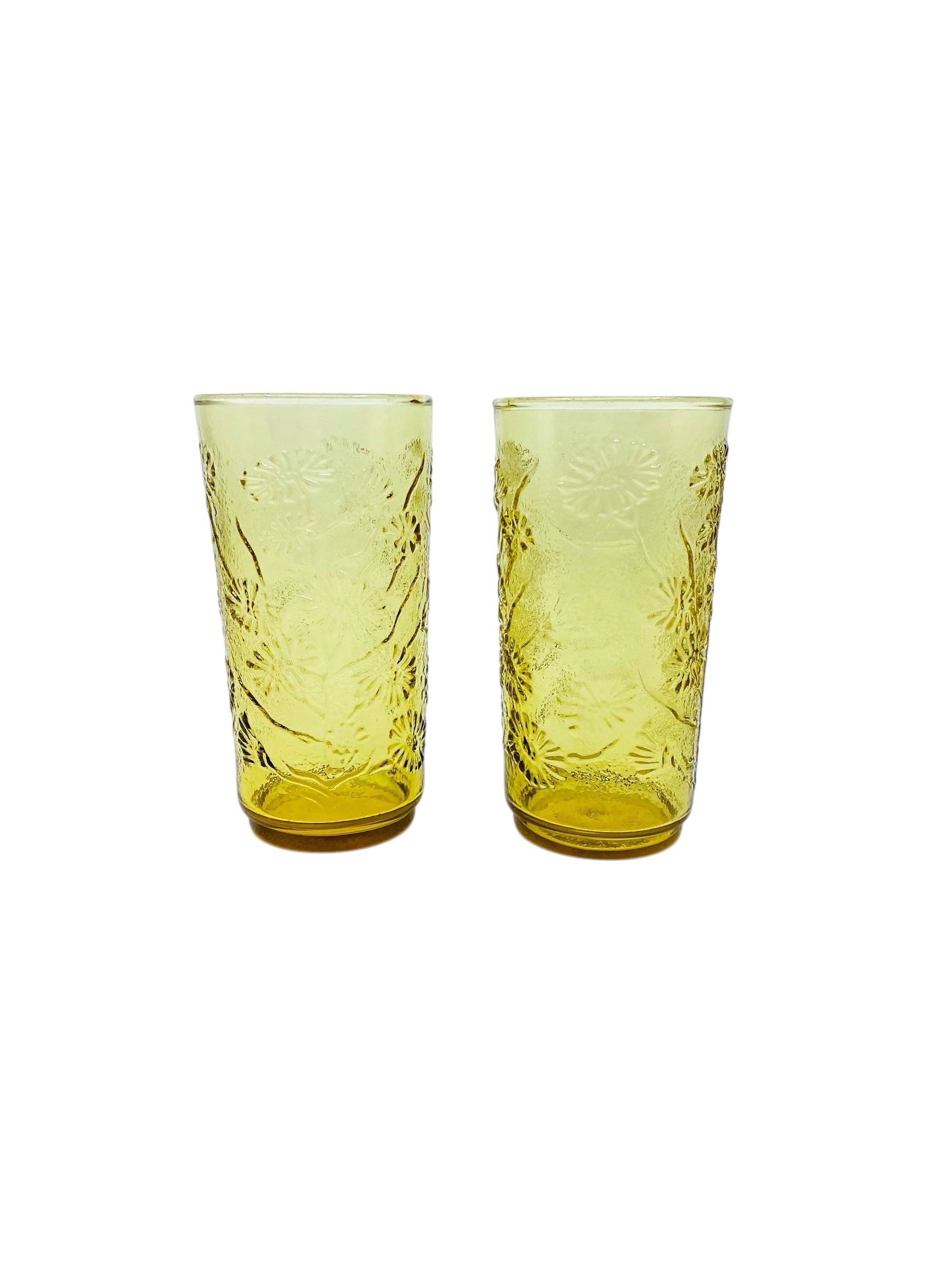 Set of Anchor Hocking Amber Daisy Glasses: 2 Highball, 2 Lowlball