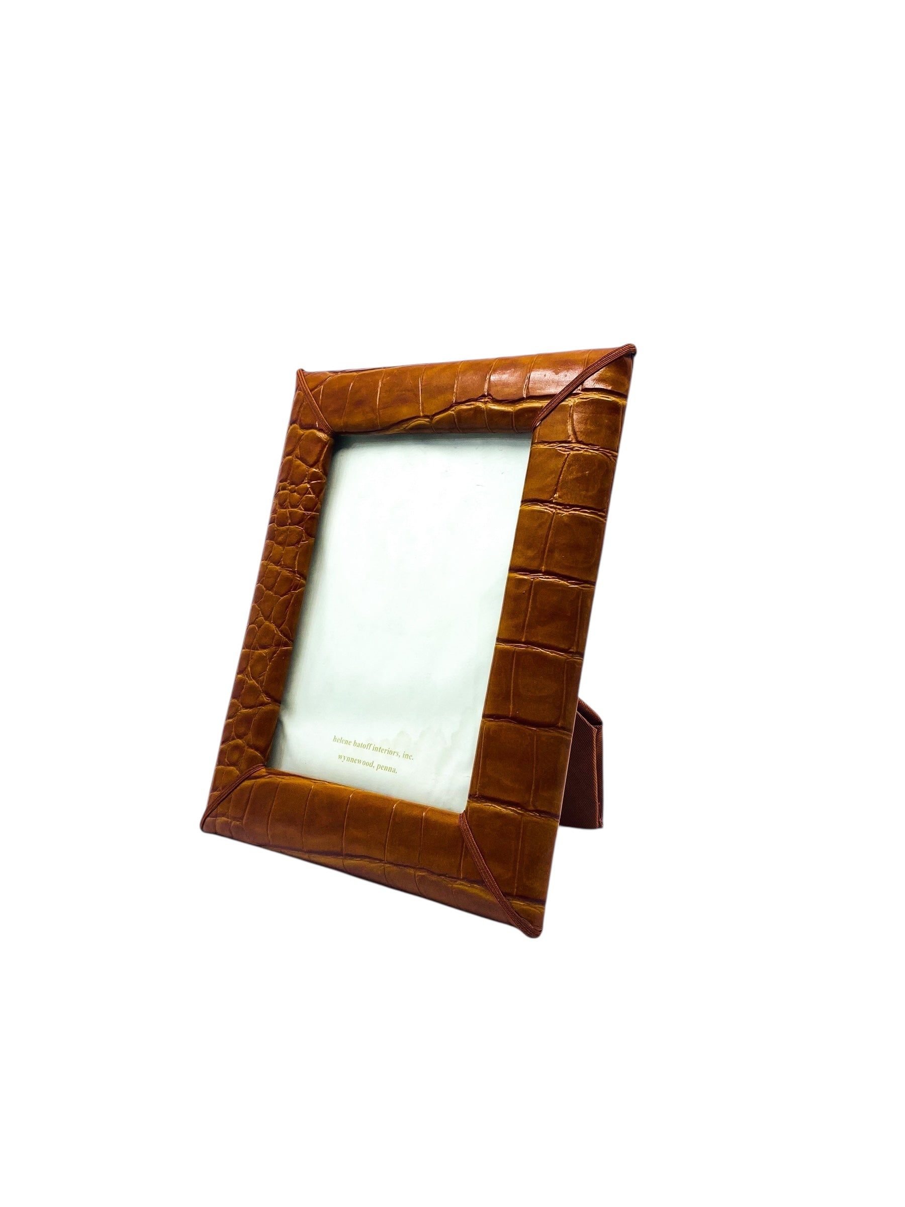 Vintage Helene Batoff Croc Embossed Brown Leather 5x7 Frame