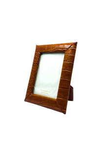 Vintage Helene Batoff Croc Embossed Brown Leather 5x7 Frame