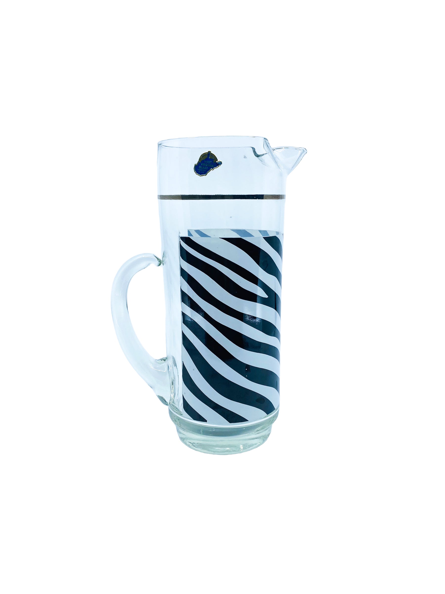 Vintage Mid-Century Zebra Print Pitcher & Glass Set