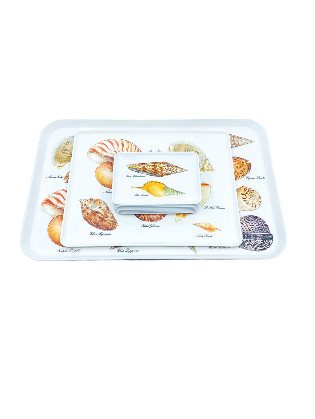 Vintage Melamine Shell Serving Tray Set, Italy (1 Large, 1 Medium, 8 Small)