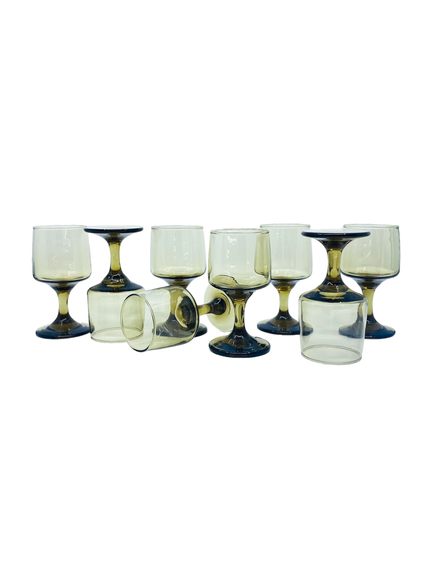 Vintage Libbey Tawny Accent Brown Smoke Wine Goblets, Set of 8