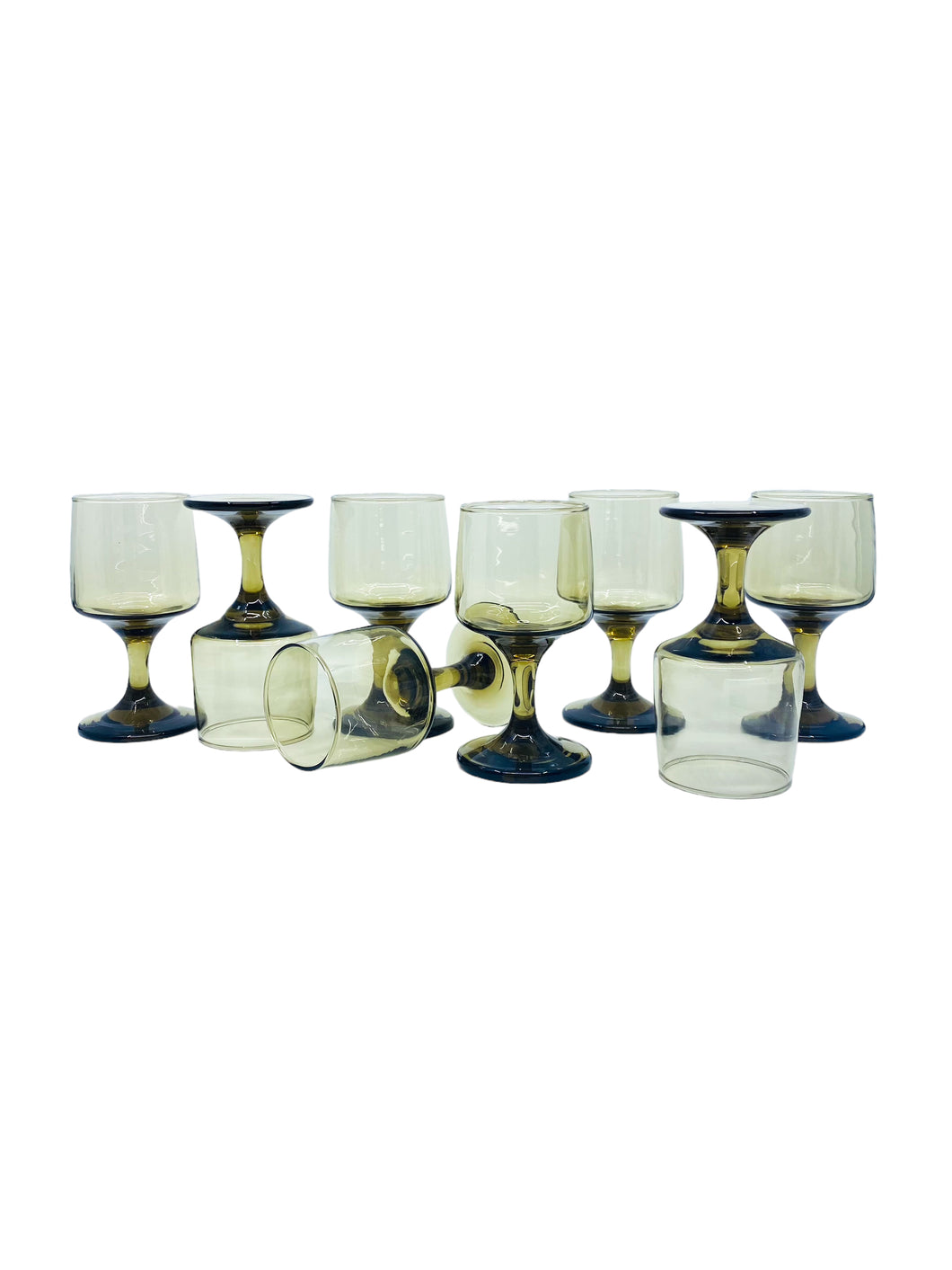 Vintage Libbey Tawny Accent Brown Smoke Wine Goblets, Set of 8