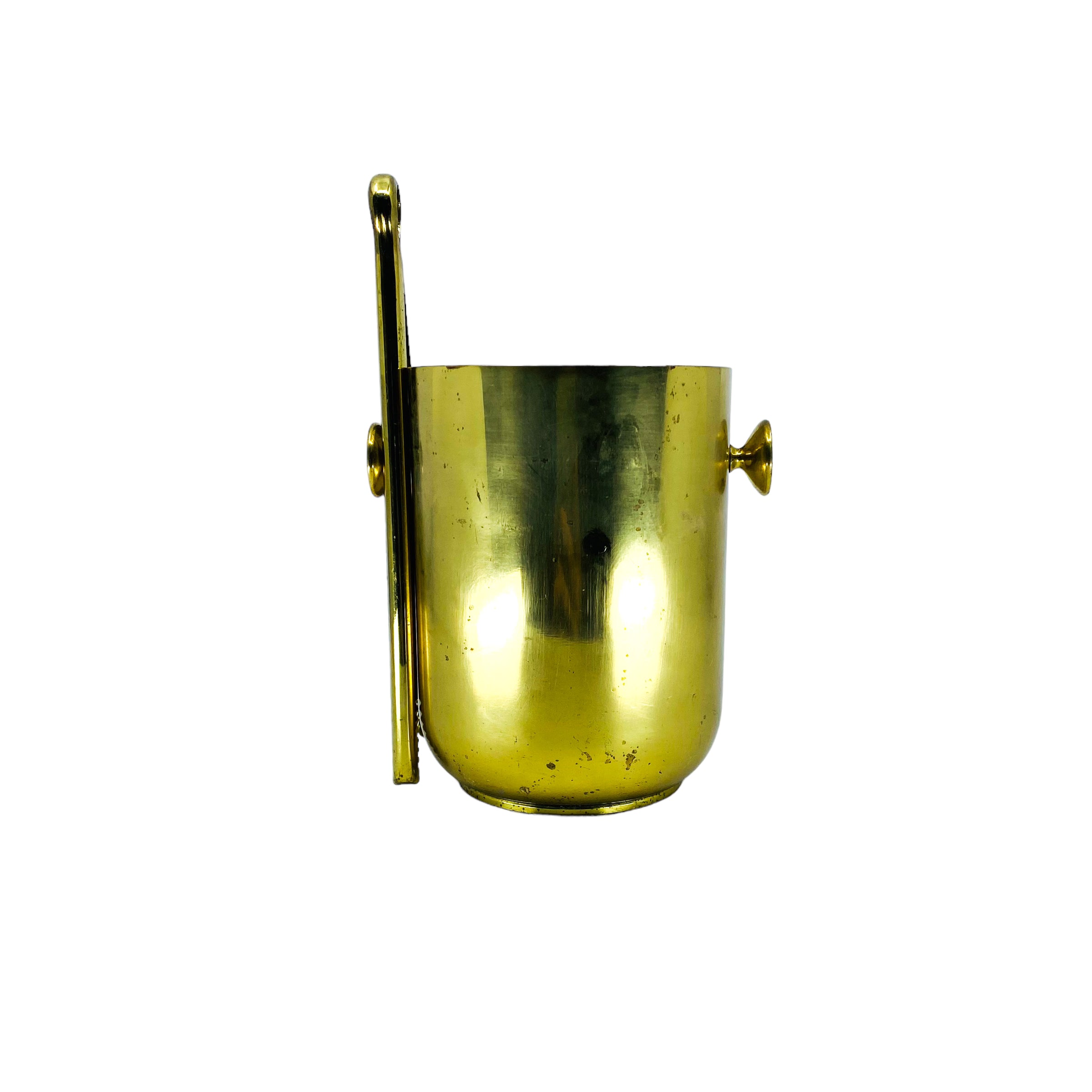 Vintage Brass Plated Ice Bucket & Tongs, Made in Italy