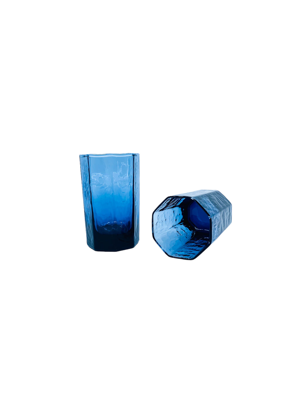 Vintage Libbey “Facet” Smoked Blue Juice Glasses, Pair