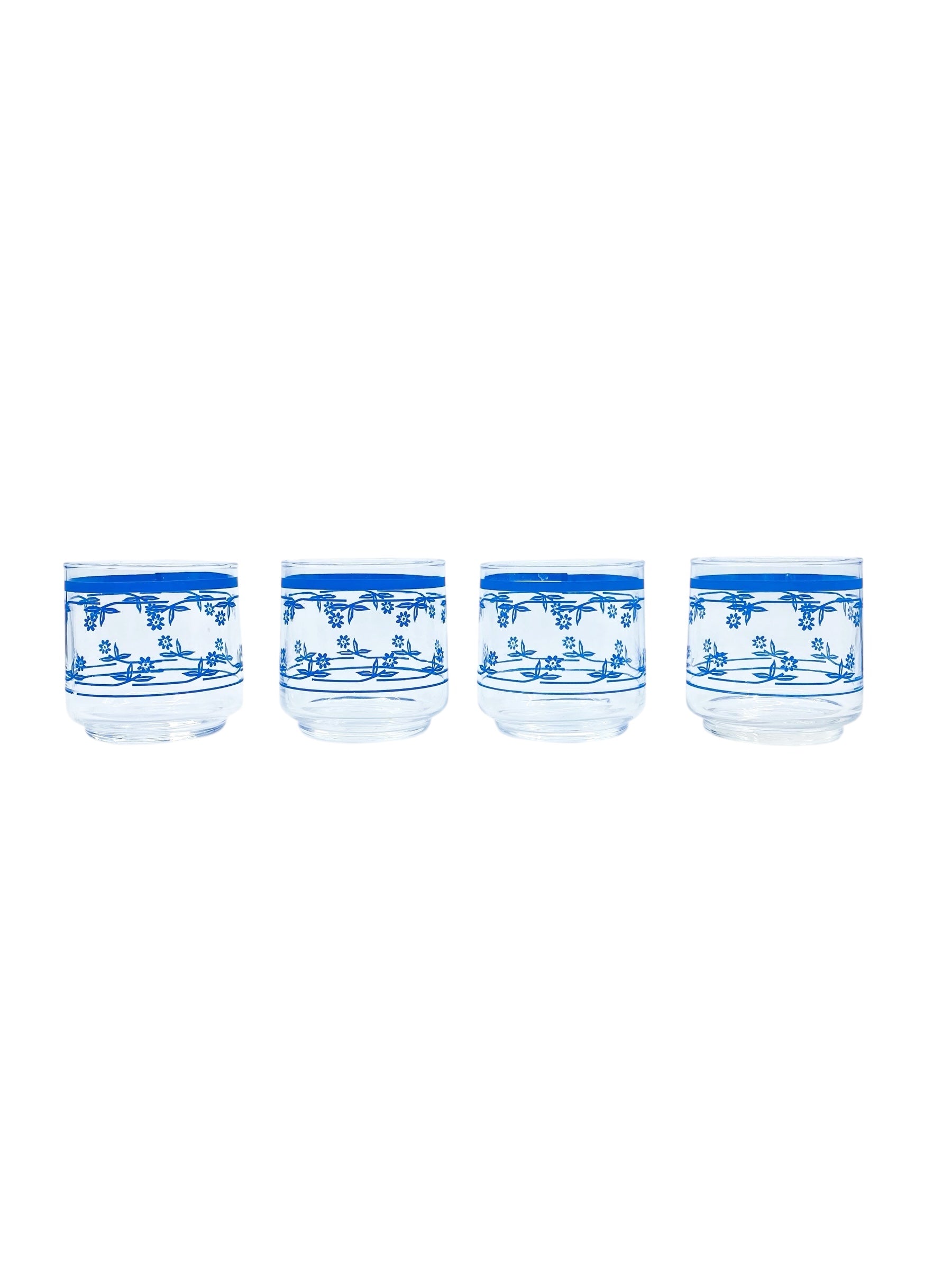 Vintage Sango Sahara Blue Daisy Juice Glasses, Set of 4