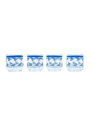 Vintage Sango Sahara Blue Daisy Juice Glasses, Set of 4