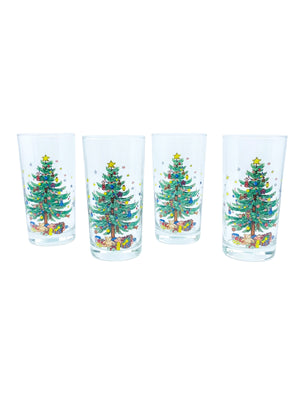 Vintage Nikko Christmas Tree Highball Glasses, Set of 4