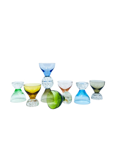 Vintage 1970’s Multicolor Bubble Stem Cordial Glasses, Set of 8