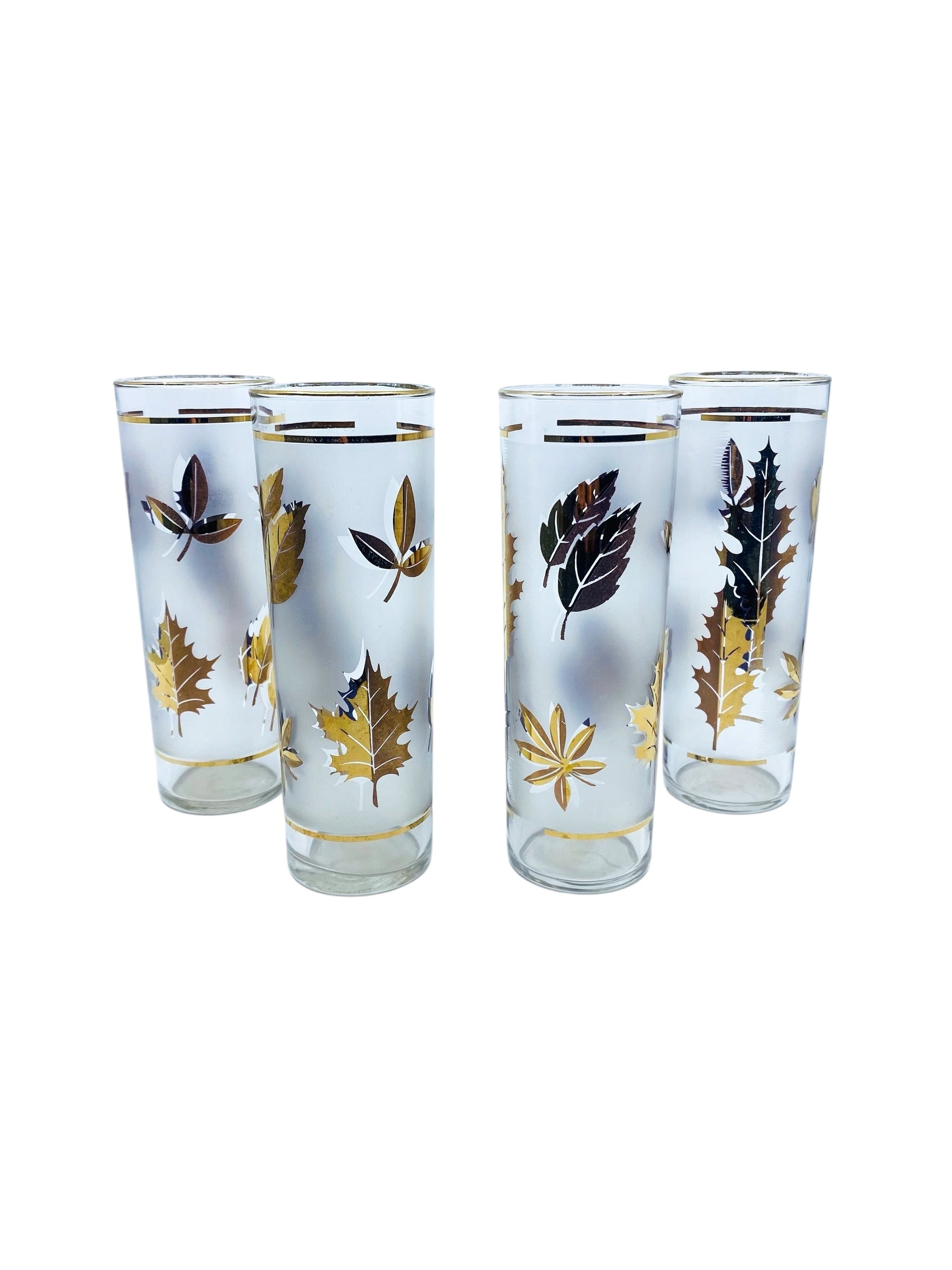 Vintage Libbey “Golden Foliage” Frosted 22kt Gold Glasses, Set of 4