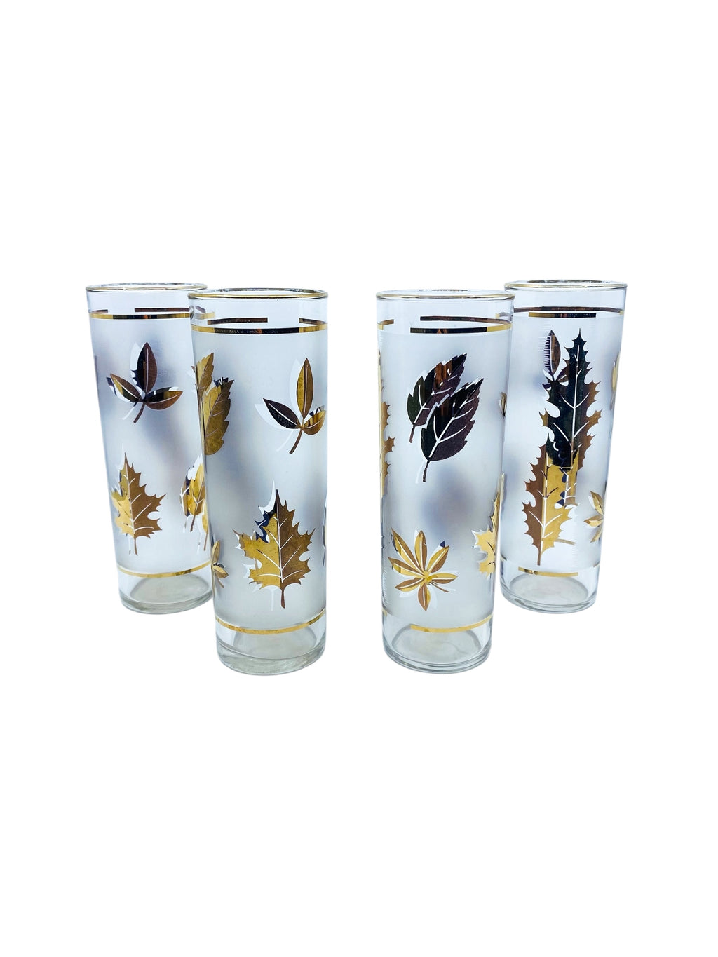 Vintage Libbey “Golden Foliage” Frosted 22kt Gold Glasses, Set of 4