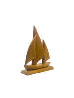 Vintage Hand-carved Polished Pine Wood Sailbot