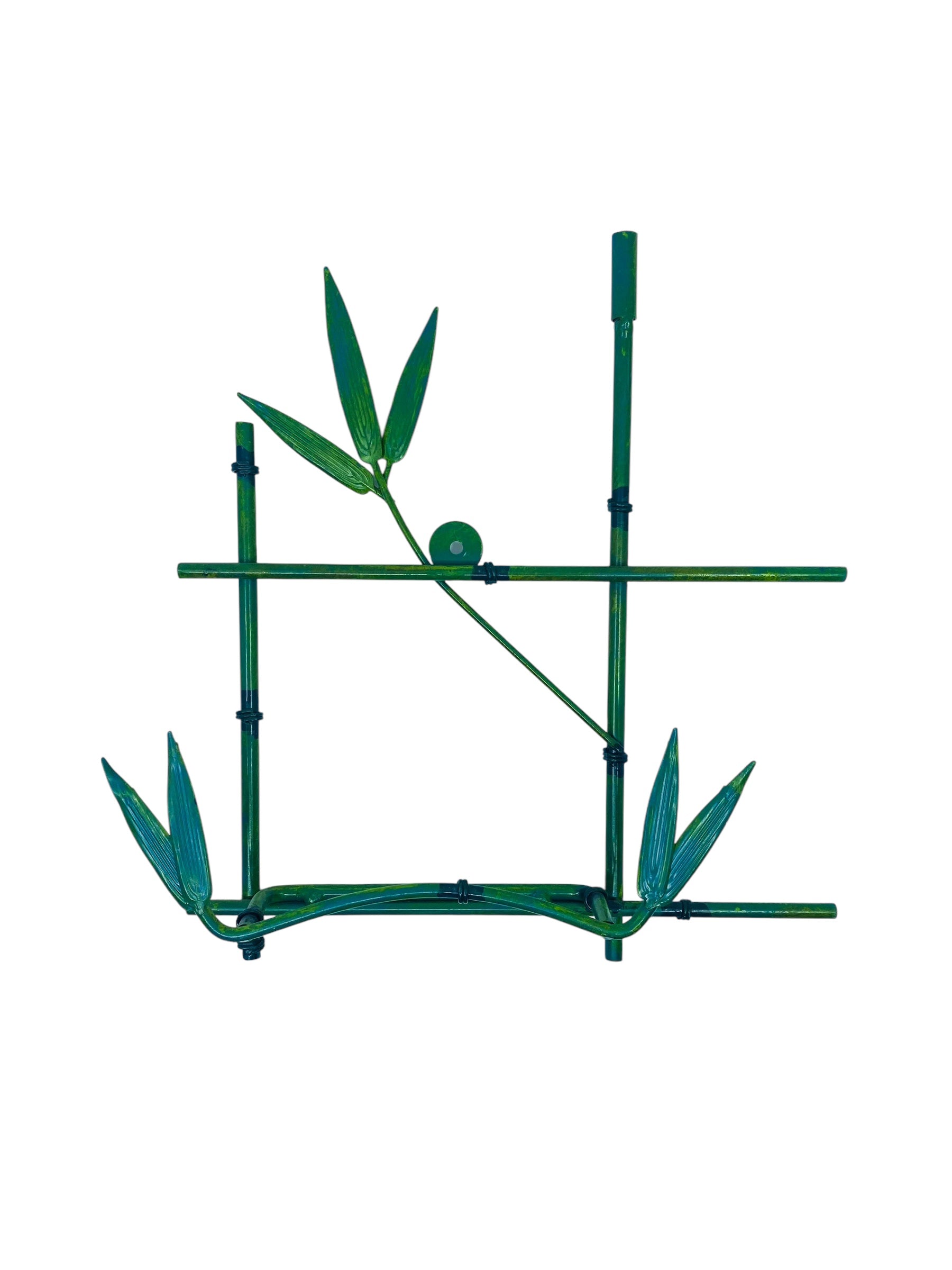 Vintage 1980’s Verdigris Metal Bamboo Plate Holder / Wall Shelf, 3 Available