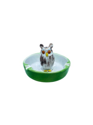 Vintage Majolica Ceramic 3D Owl Ashtray, Made in Italy