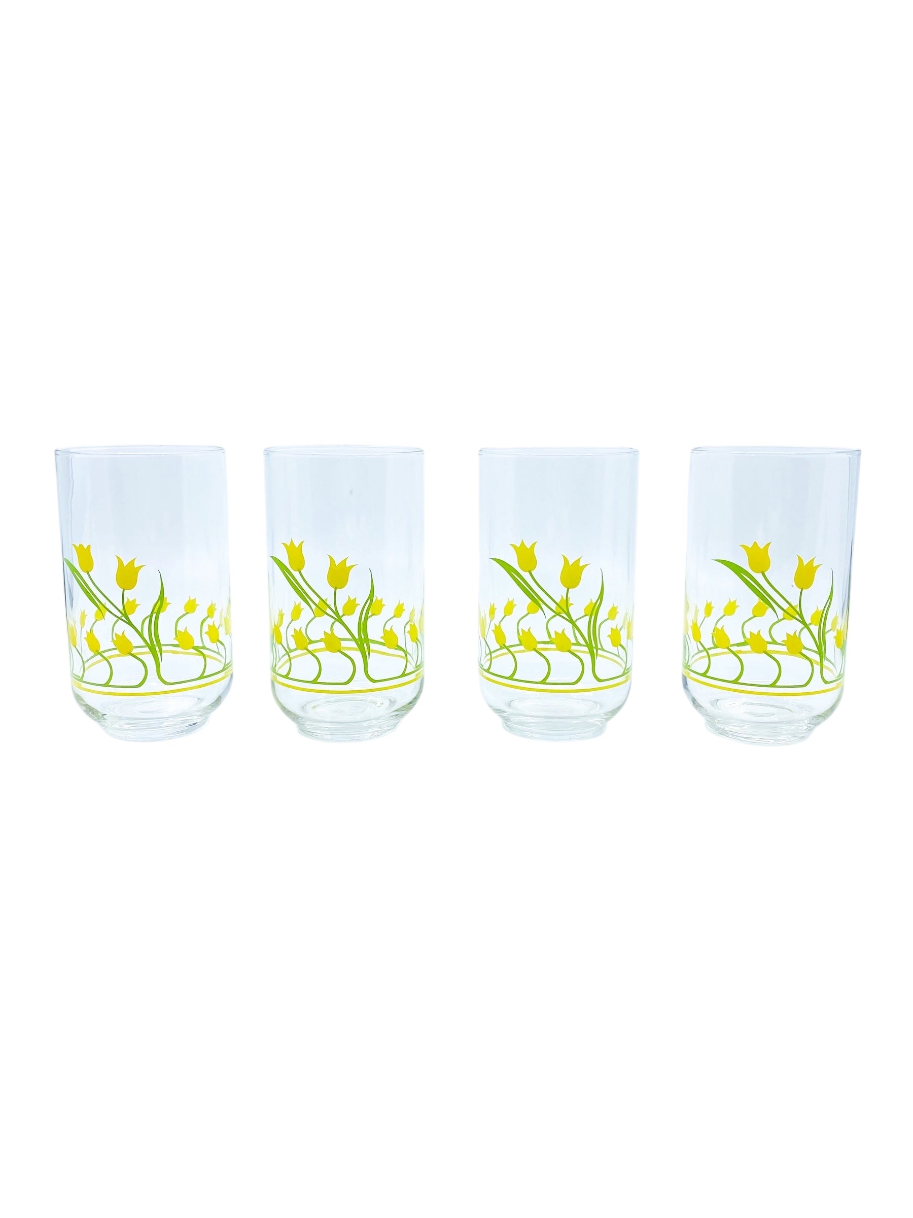 Vintage MCM Yellow Tulip Highball Glasses, Set of 4
