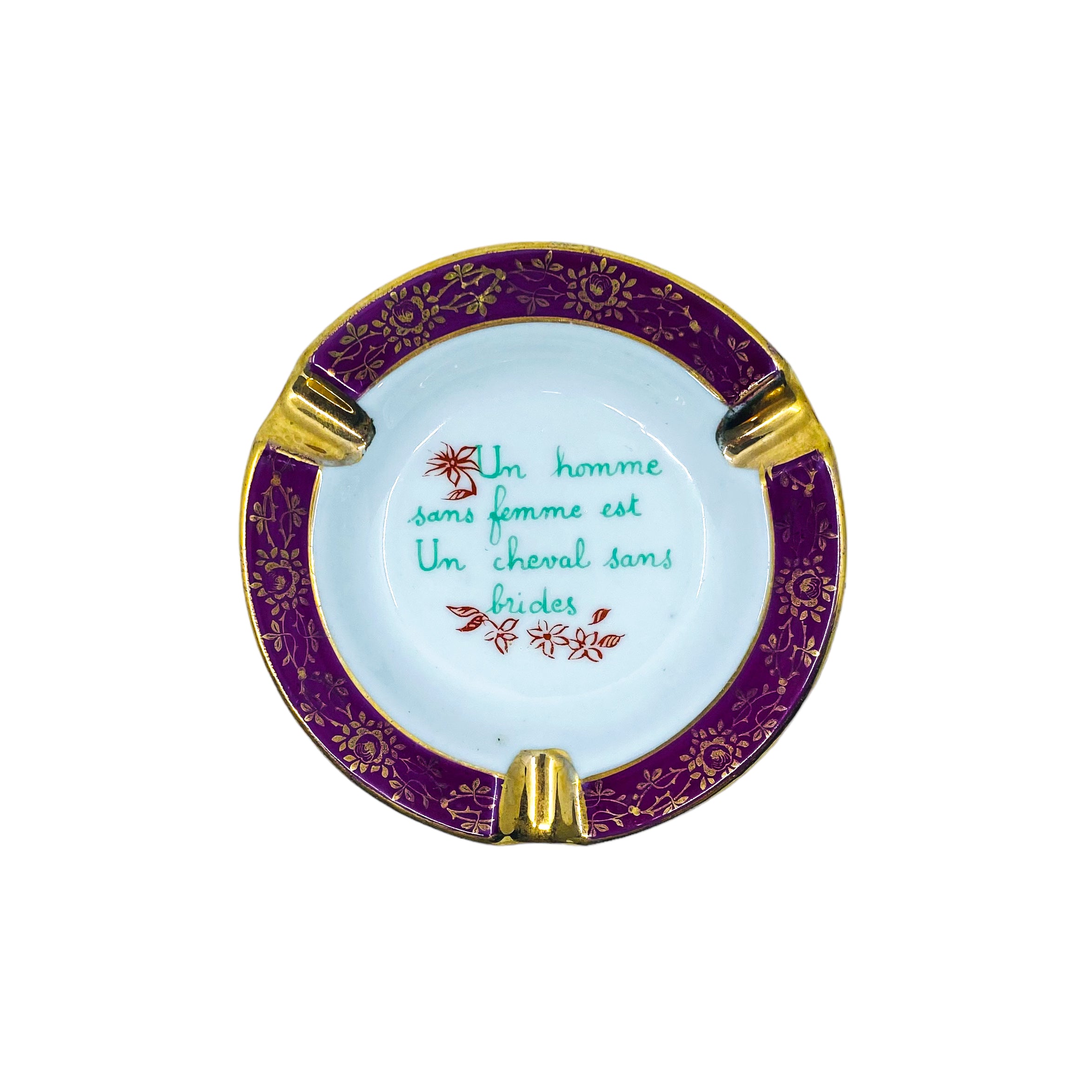 Antique Limoges France “About a Man” Porcelain Ashtrays, Pair