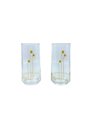 Corelle Abstract Yellow Floral Glasses, Pair