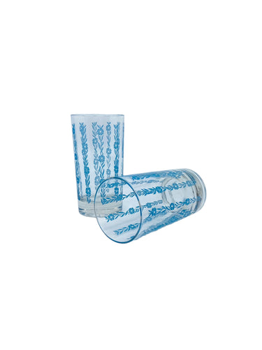 Vintage Cornflower Blue Floral Glasses, Pair