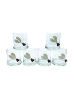 RARE Vintage Tennis Lowball Glasses with Ceramic Rackets, Set of 6