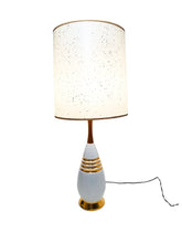 MCM Ceramic Lamps with Gold Detail & Teak Neck, Pair, **Local Pick Up Only