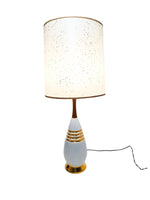 MCM Ceramic Lamps with Gold Detail & Teak Neck, Pair, **Local Pick Up Only