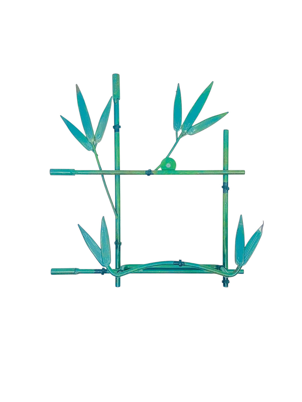 Vintage 1980’s Verdigris Metal Bamboo Plate Holder / Wall Shelf, 3 Available