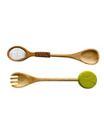 Vintage Hand Carved & Painted Tennis Salad Utensils