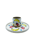 Handmade Ceramic Cup & Plate Set in Fruit Salad Print