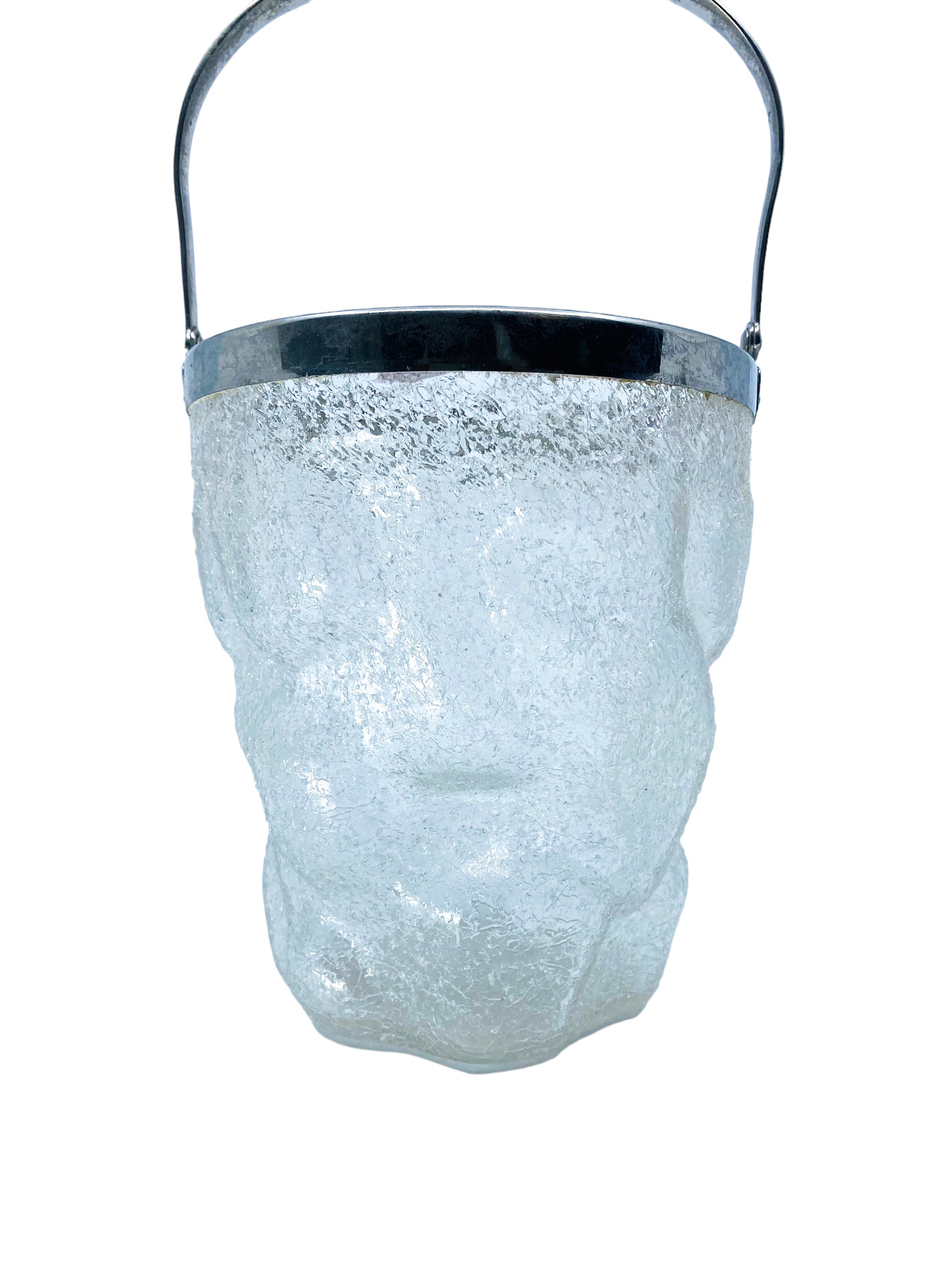 MCM Crackle Glass & Silverplate Ice Bucket, Germany